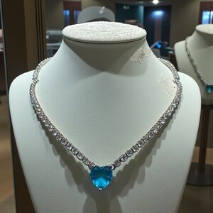 Elegant Silver Necklace with Blue Heart Pendant